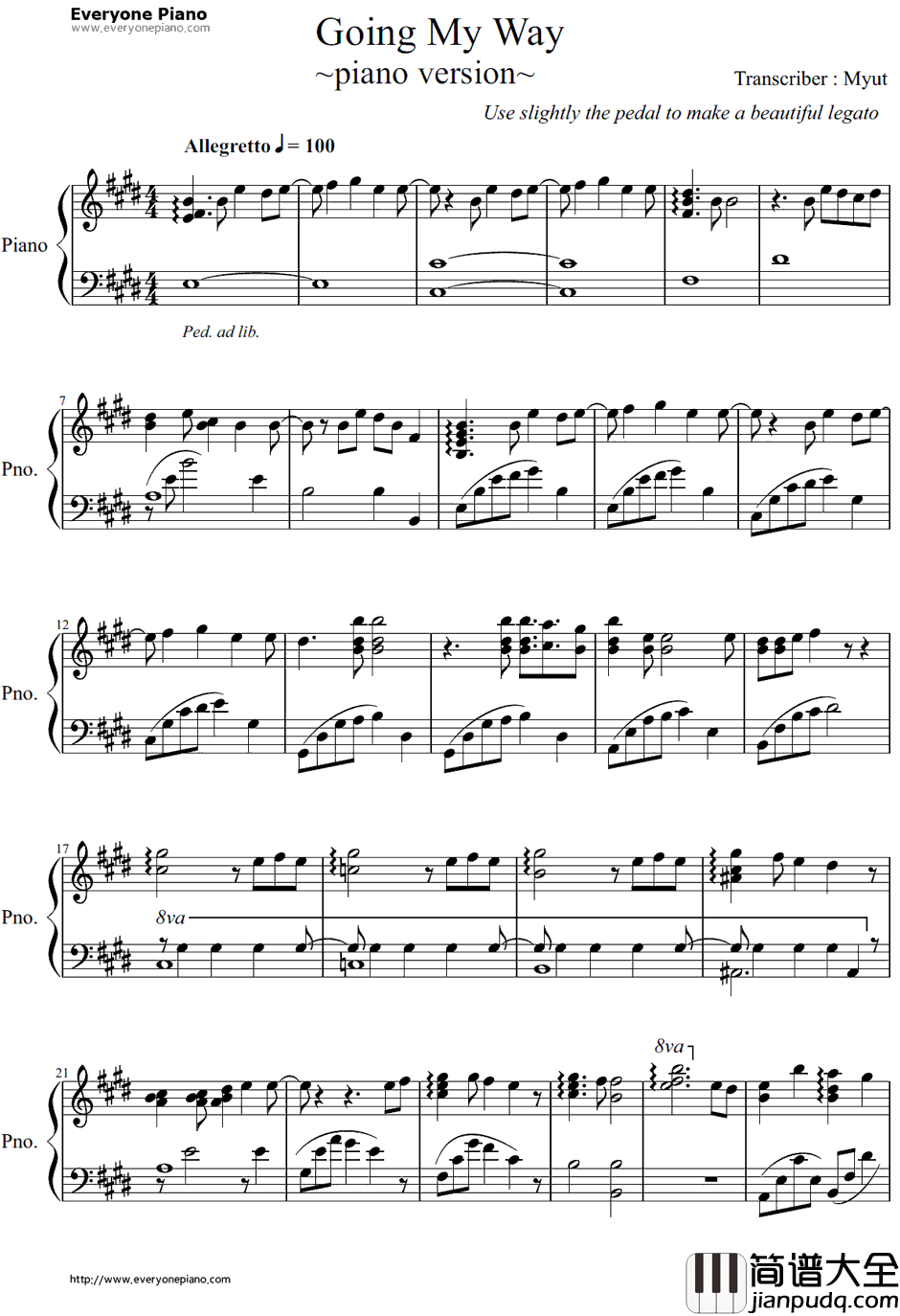 Going_My_Way钢琴谱_Yozuca*_女生万岁OP1