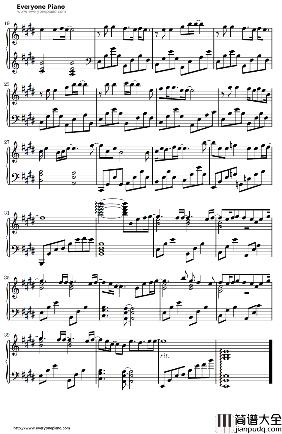 For_You钢琴谱_Riefu(舩越里恵)_放浪男孩ED