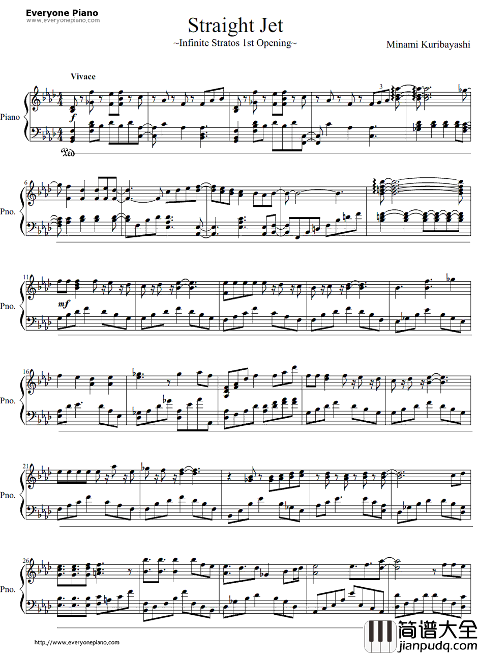 STRAIGHT_JET钢琴谱_栗林美奈实_IS<インフィニットストラトス>OP