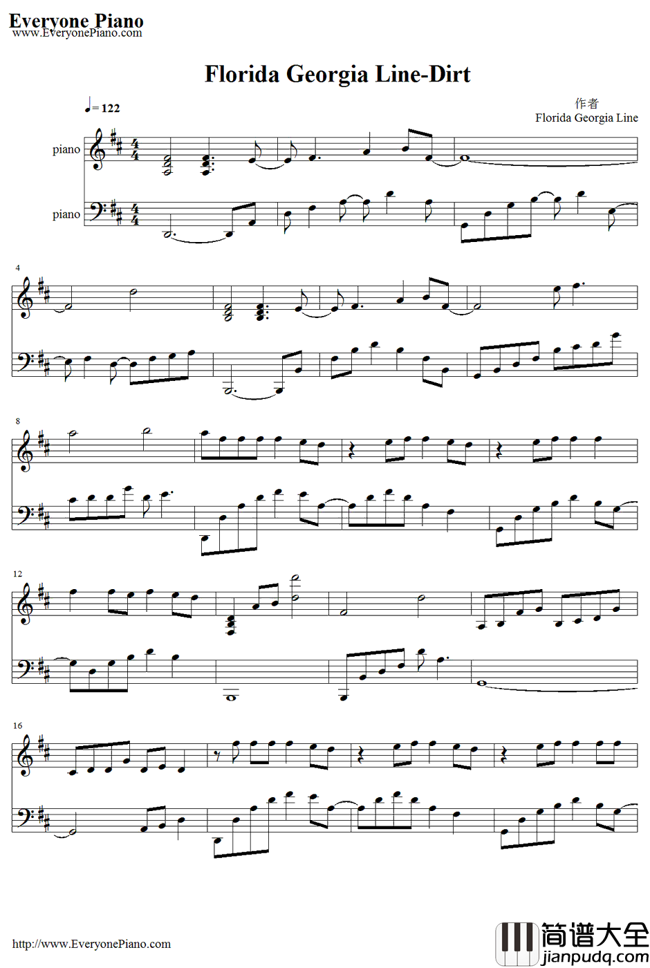 Dirt钢琴谱_FloridaGeorgiaLine