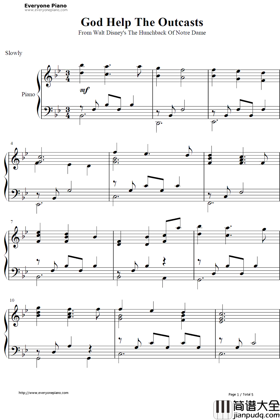 God_Help_The_Out_casts钢琴谱_AlanMenken_钟楼怪人主题曲