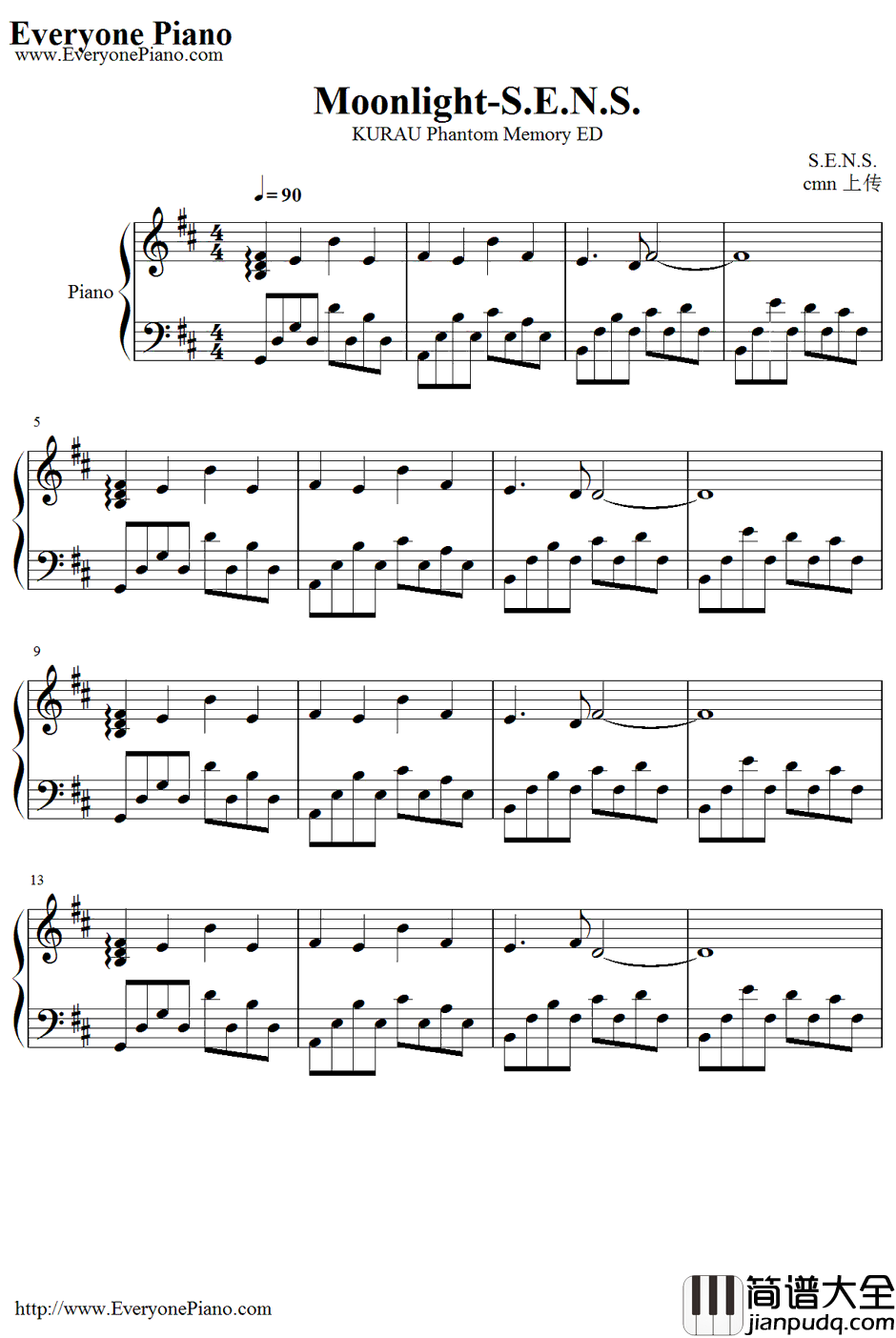 Moonlight钢琴谱_胜木ゆかり(S.E.N.S.)_KurauPhantomMemoryED