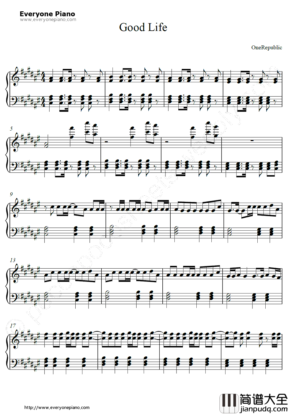 Good_Life钢琴谱_OneRepublic