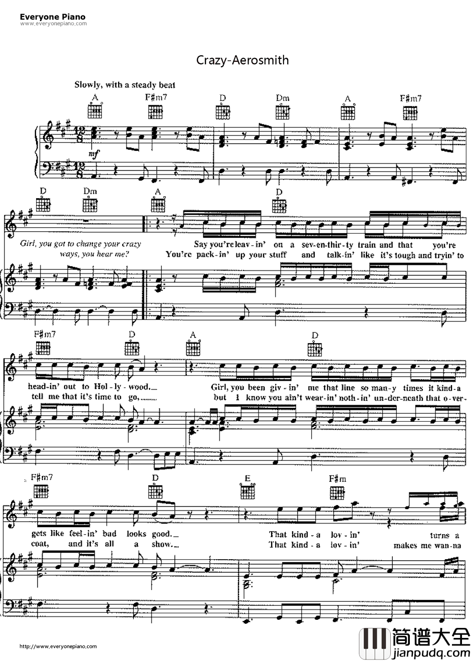 Crazy钢琴谱_Aerosmith