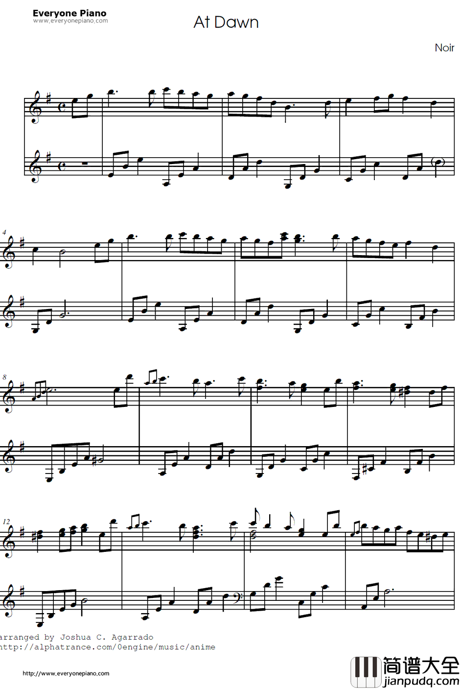 At_Dawn钢琴谱_梶浦由记_黑街二人组OST