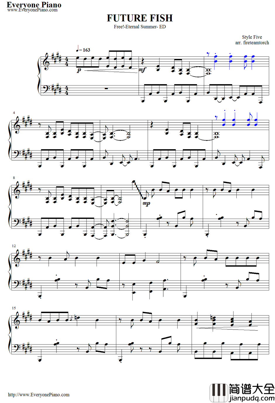 Future_Fish钢琴谱_StyleFive_Free!_EternalSummerED