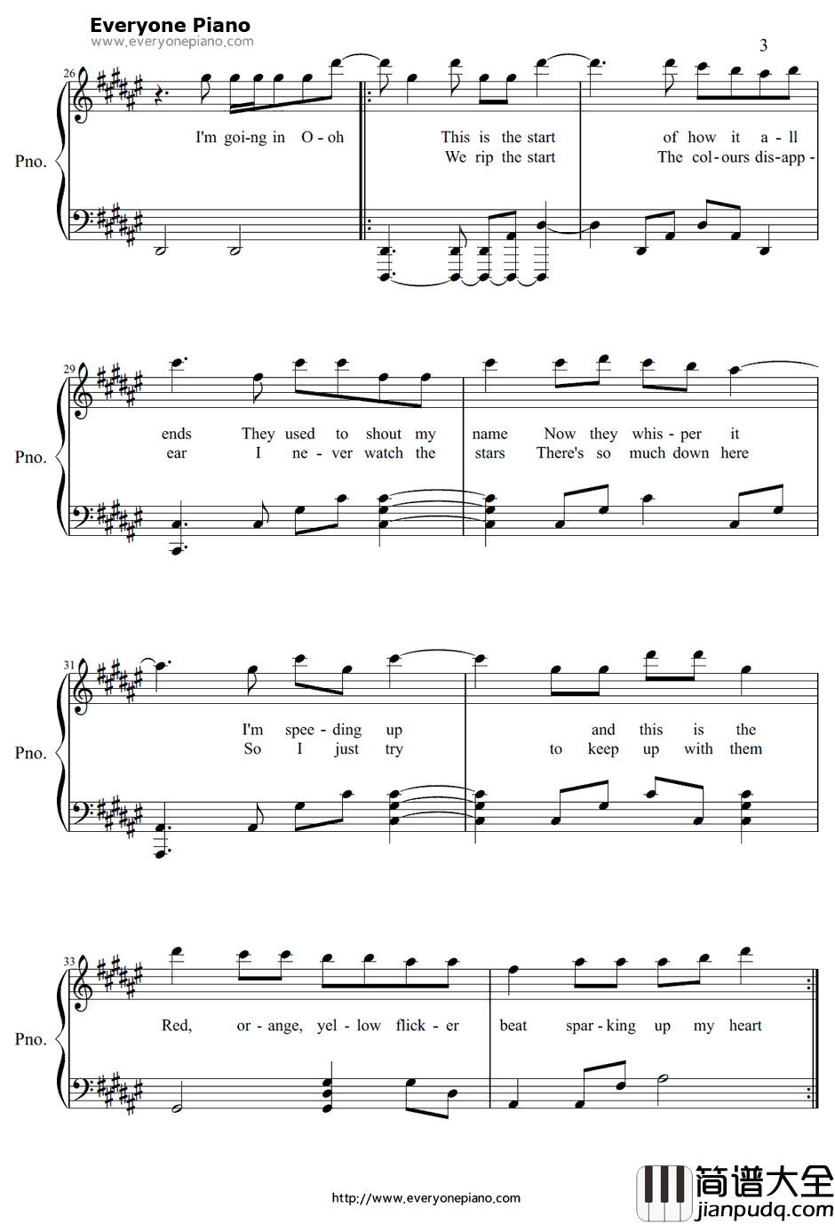 Yellow_Flicker_Beat钢琴谱_Lorde_饥饿游戏3:嘲笑鸟(上)主题曲