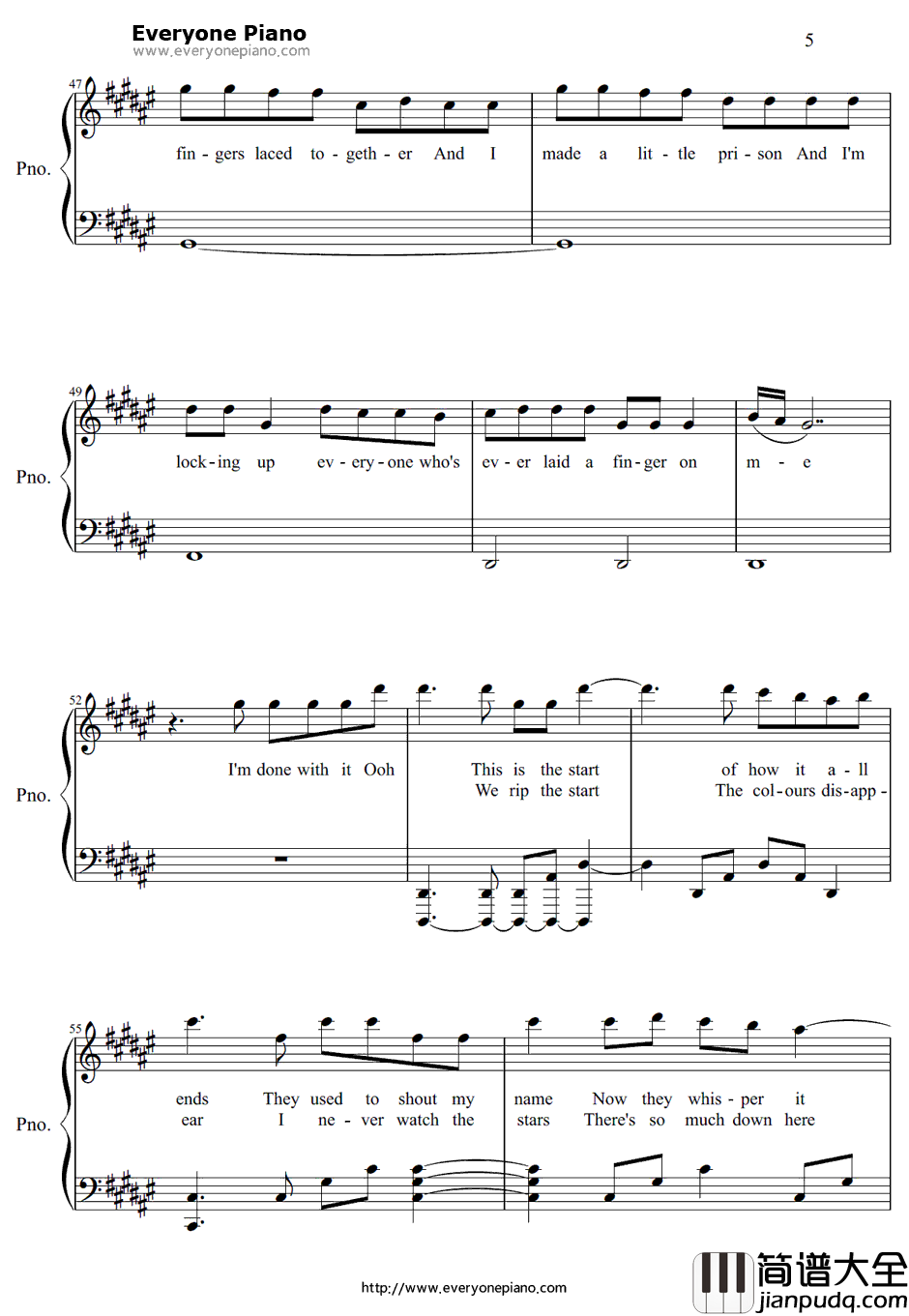 Yellow_Flicker_Beat钢琴谱_Lorde_饥饿游戏3:嘲笑鸟(上)主题曲