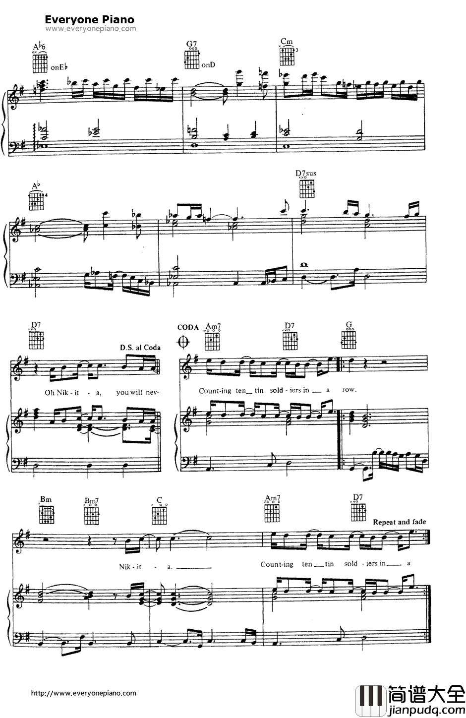 Nikita钢琴谱_EltonJohn　艾尔顿·约翰　