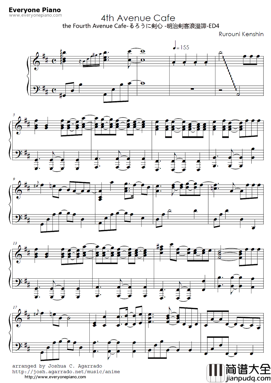 the_Fourth_Avenue_Cafe钢琴谱_L'Arc〜en〜Ciel_浪客剑心_明治剑客浪漫谭ED4