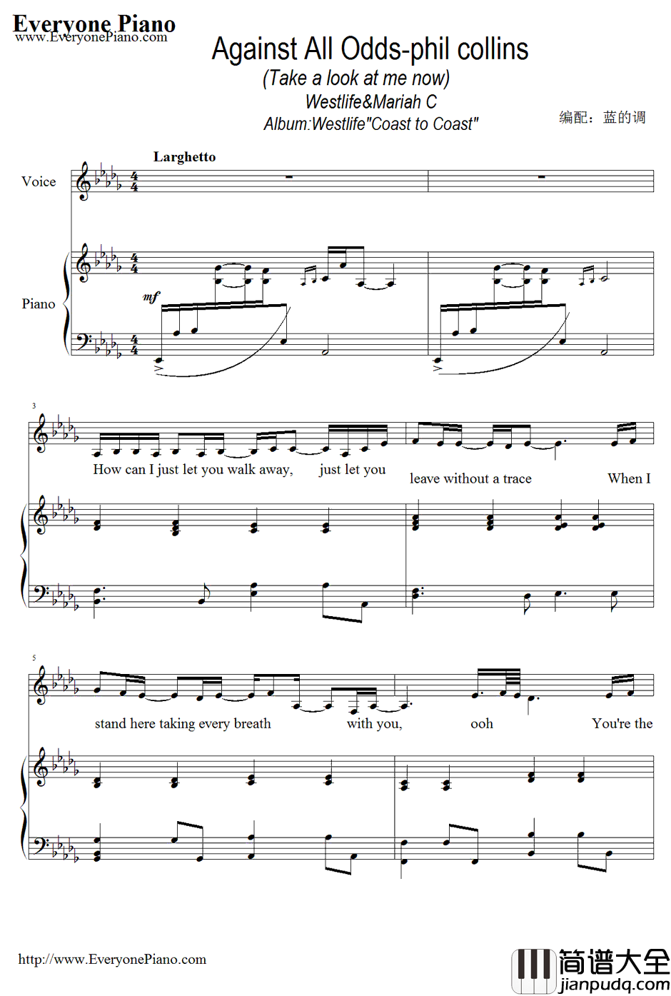 Against_All_Odds钢琴谱_PhilCollins_似是故人来主题曲