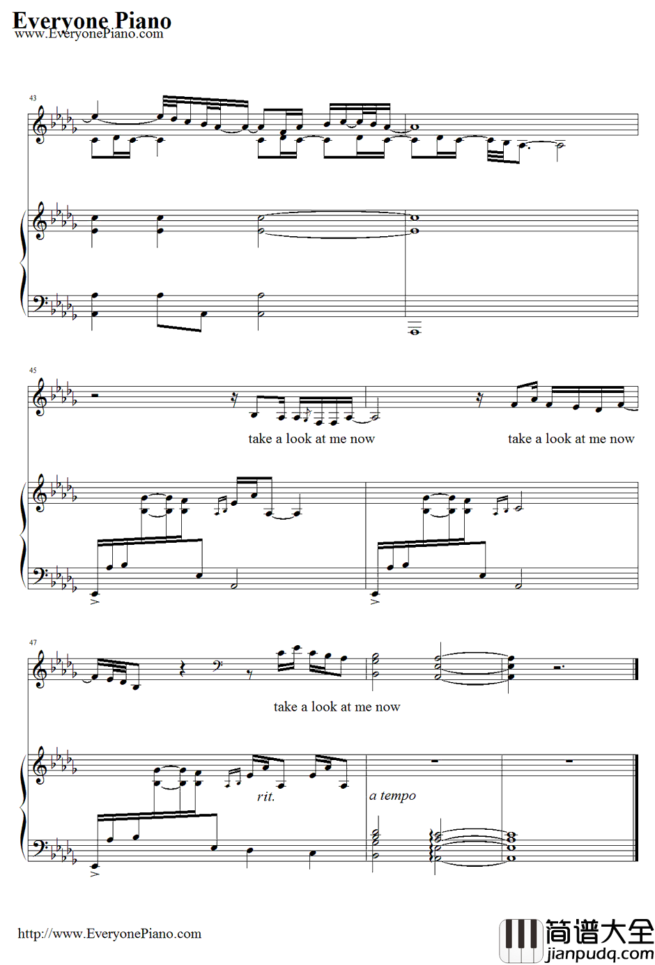 Against_All_Odds钢琴谱_PhilCollins_似是故人来主题曲