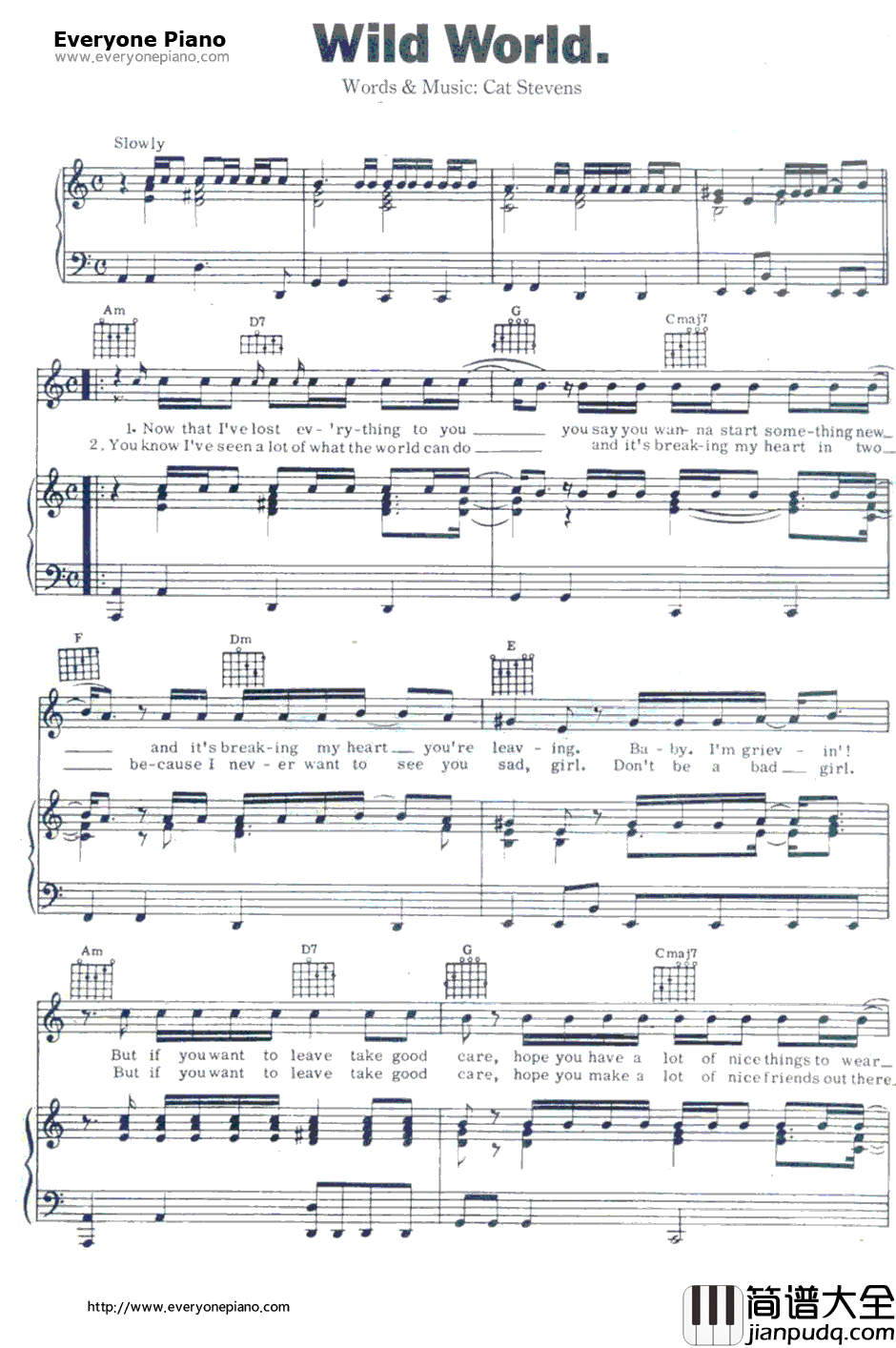 Wild_World钢琴谱_CatStevens
