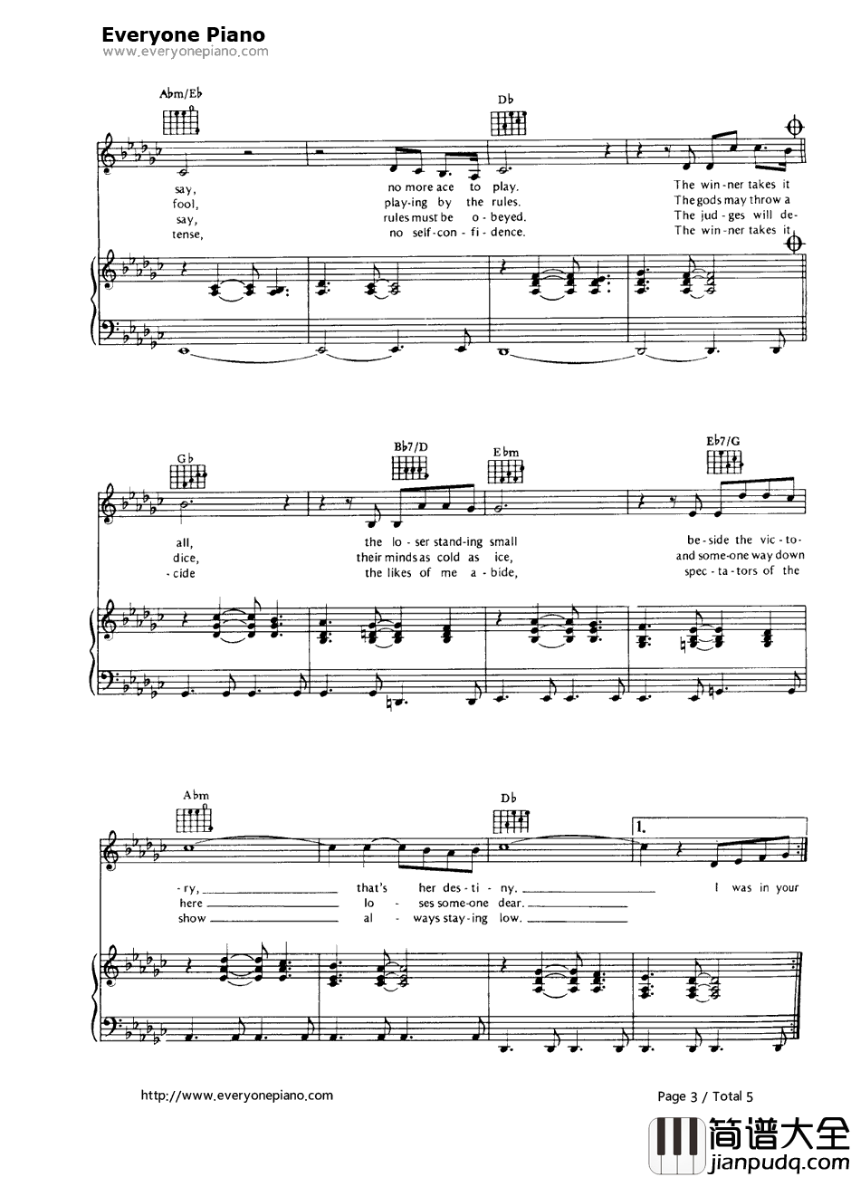 The_Winner_Takes_It_All钢琴谱_ABBA