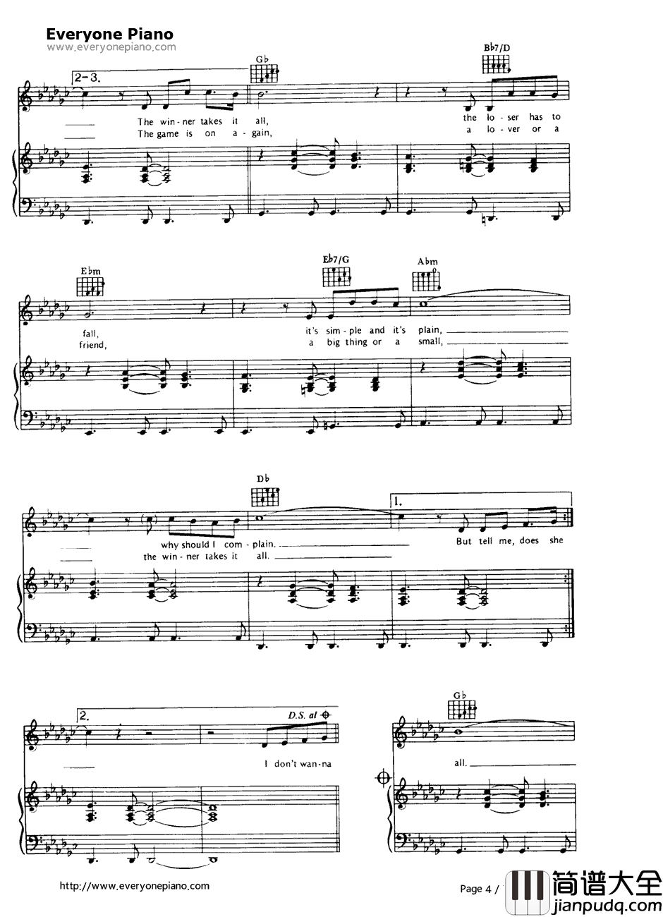 The_Winner_Takes_It_All钢琴谱_ABBA