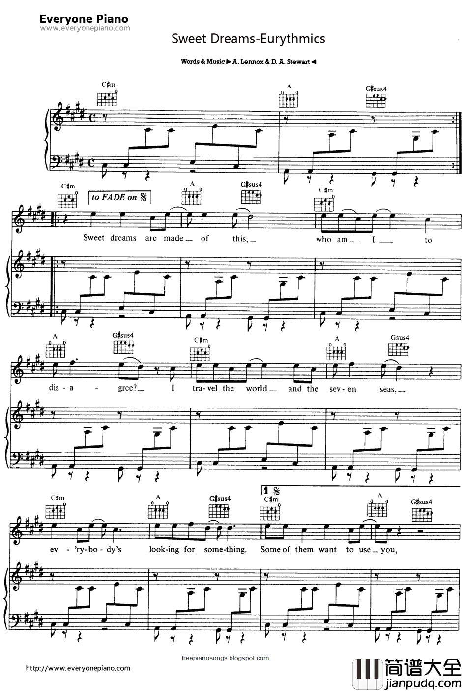 Sweet_Dreams_(Are_Made_of_This)钢琴谱_Eurythmics