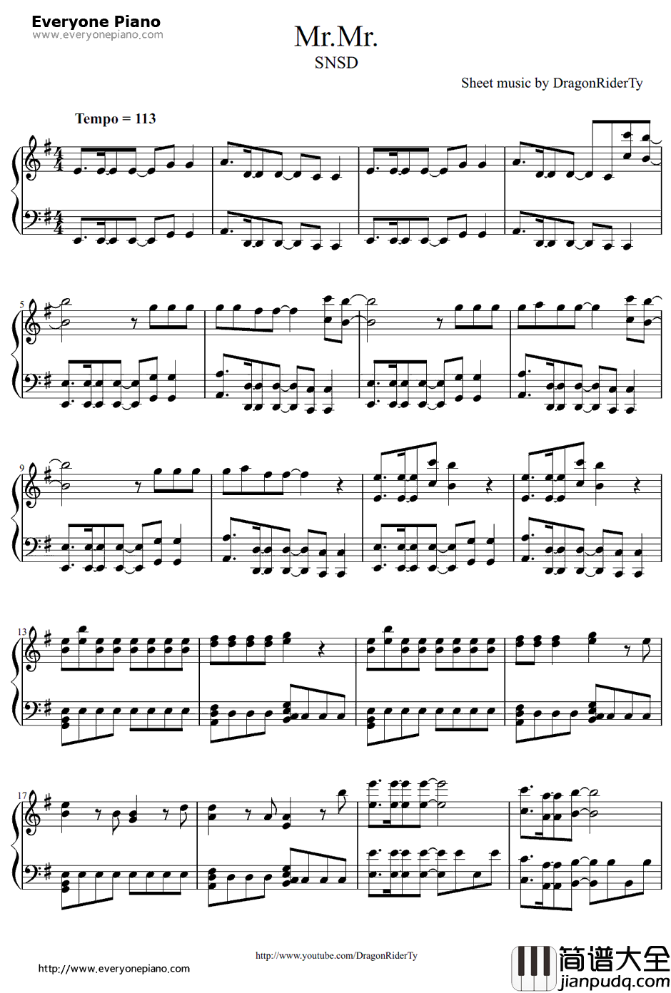 Mr.Mr.钢琴谱_少女时代