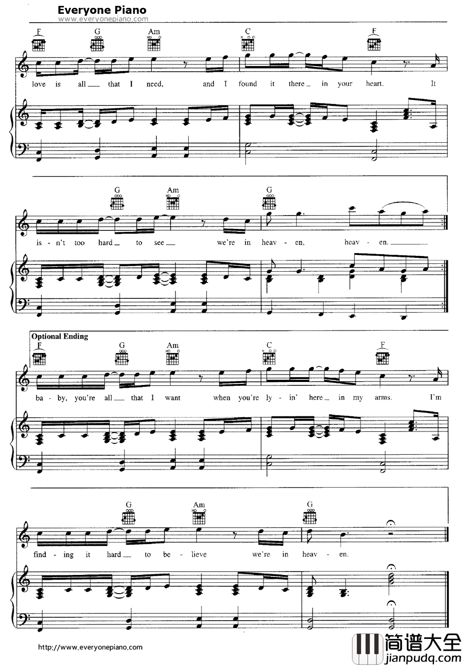 Heaven钢琴谱_BryanAdams