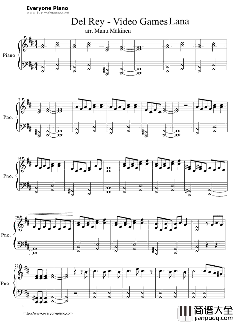 Video_Games钢琴谱_LanaDelRey