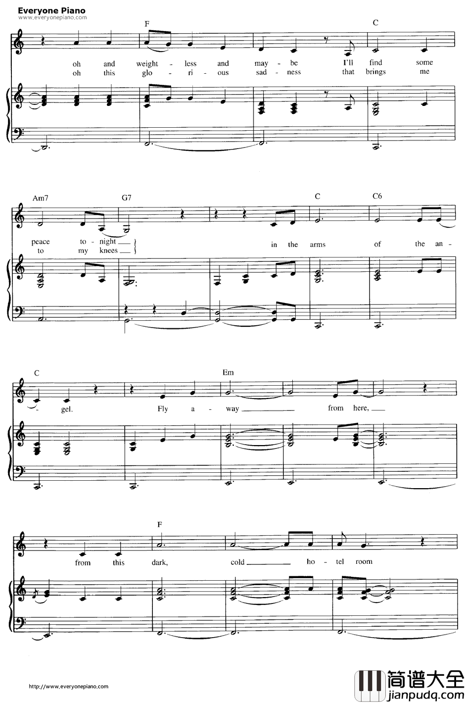 Angel钢琴谱_SarahMcLachlan_CityOfAngels主题曲