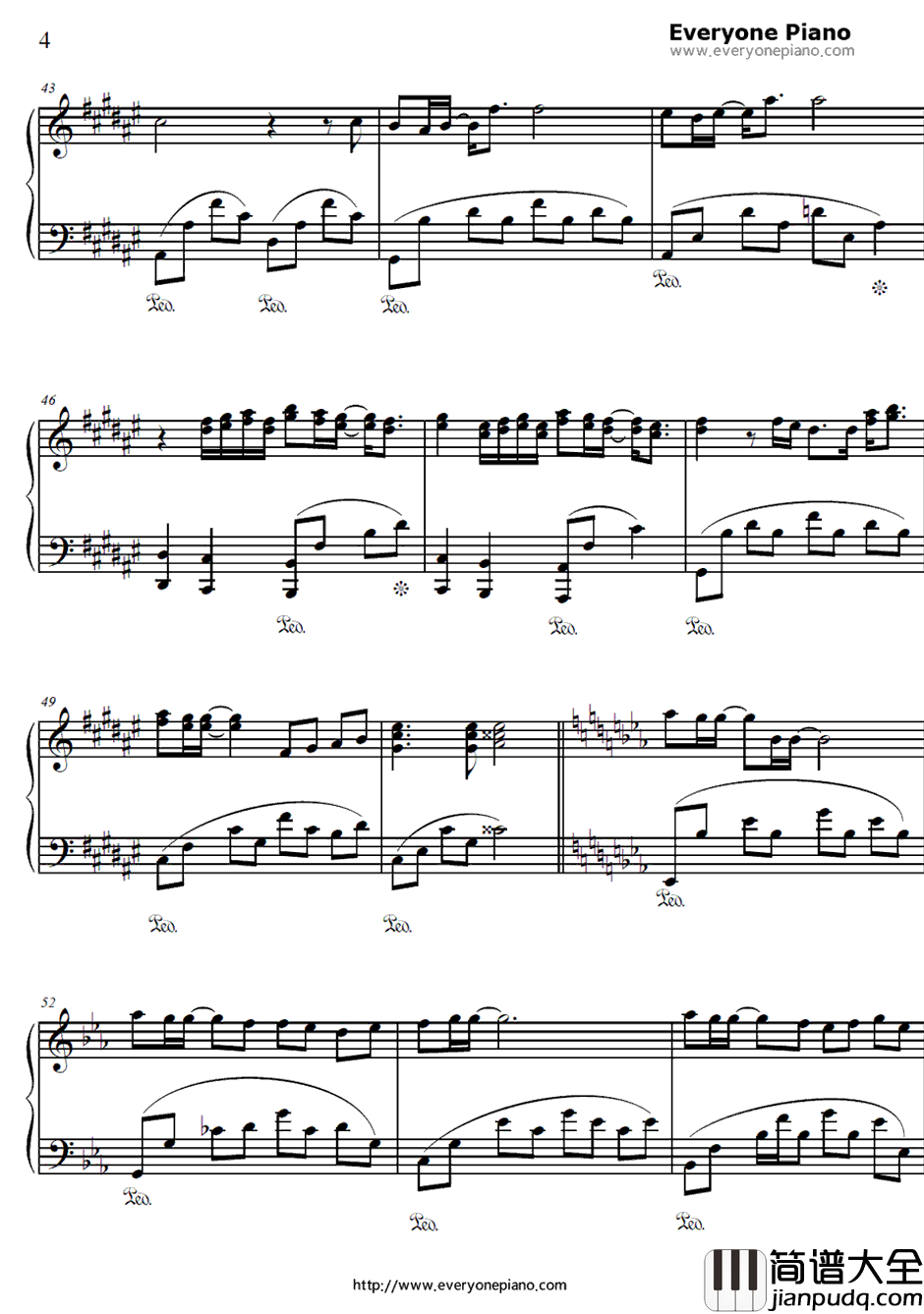 幸せ願う彼方から钢琴谱_泉かなた(岛本须美)_幸运☆星角色歌