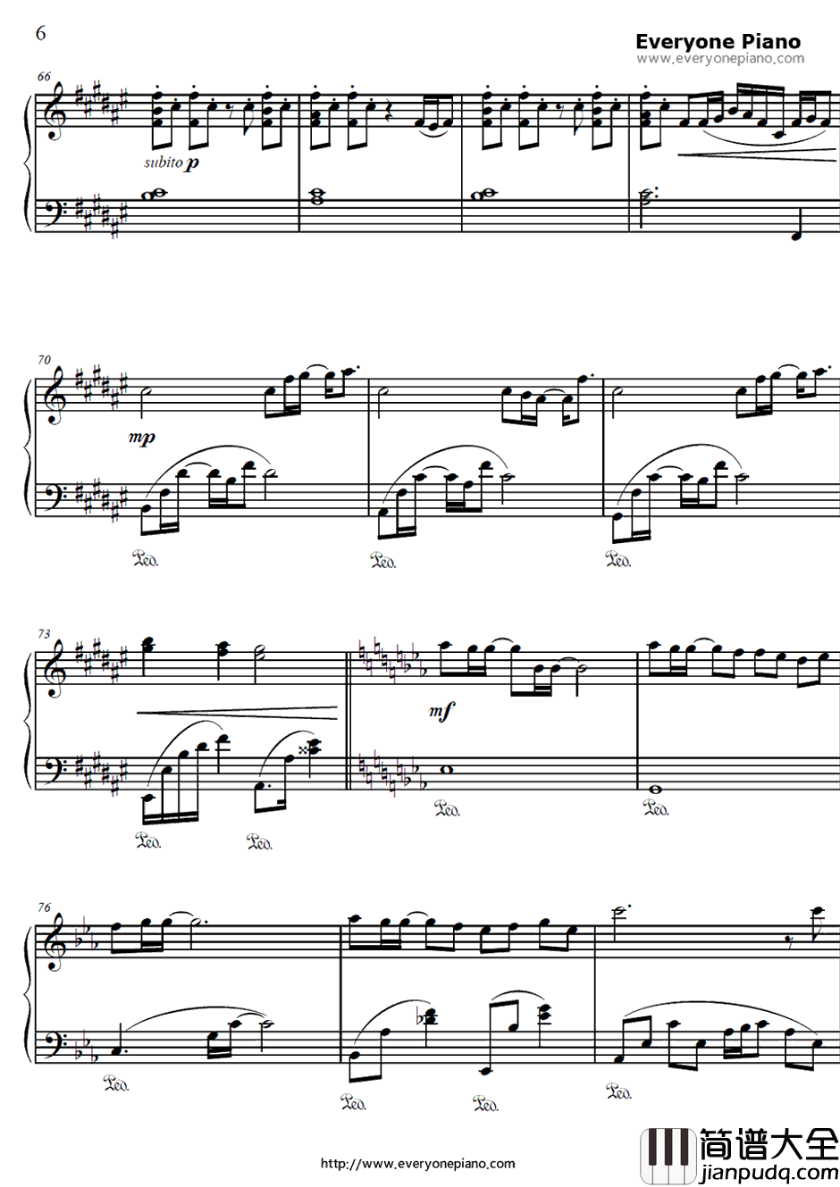 幸せ願う彼方から钢琴谱_泉かなた(岛本须美)_幸运☆星角色歌