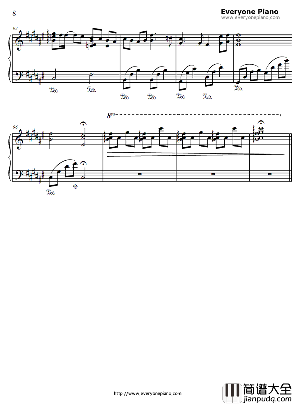 幸せ願う彼方から钢琴谱_泉かなた(岛本须美)_幸运☆星角色歌