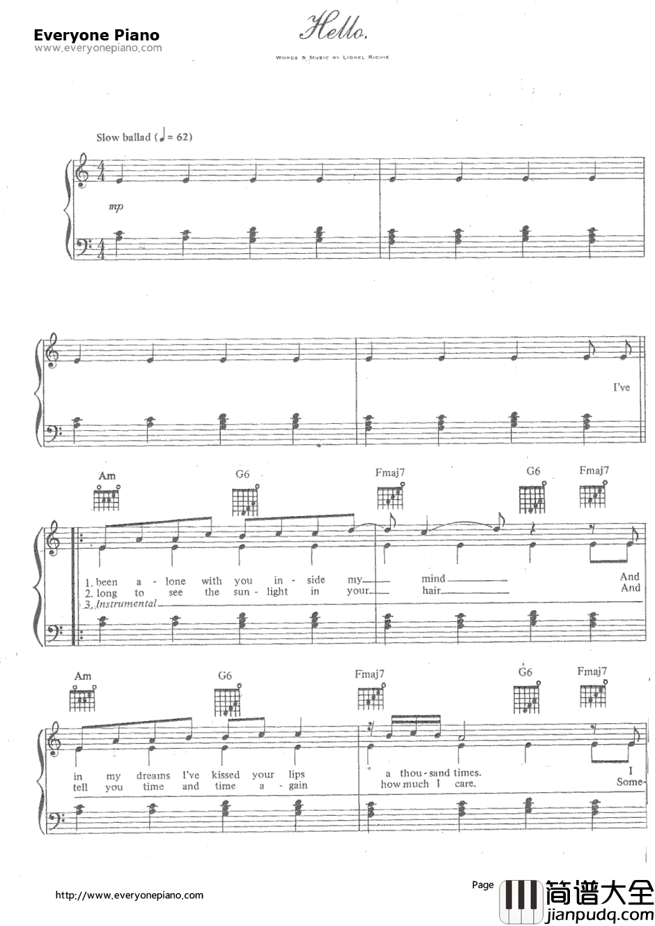 Hello钢琴谱_LionelRichie