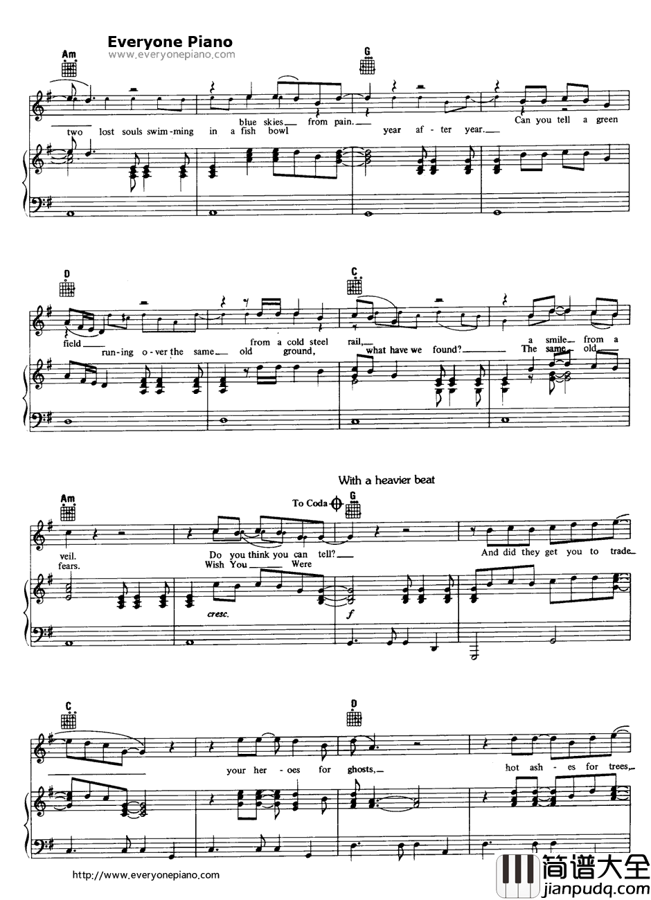 Wish_You_Were_Here钢琴谱_PinkFloyd