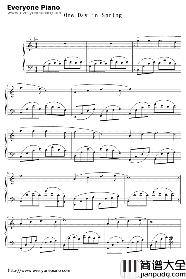 春野钢琴谱_班得瑞Bandari_OneDayinSpring