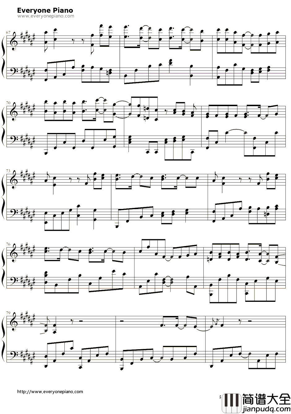 好好过钢琴谱_胡歌_风中奇缘插曲