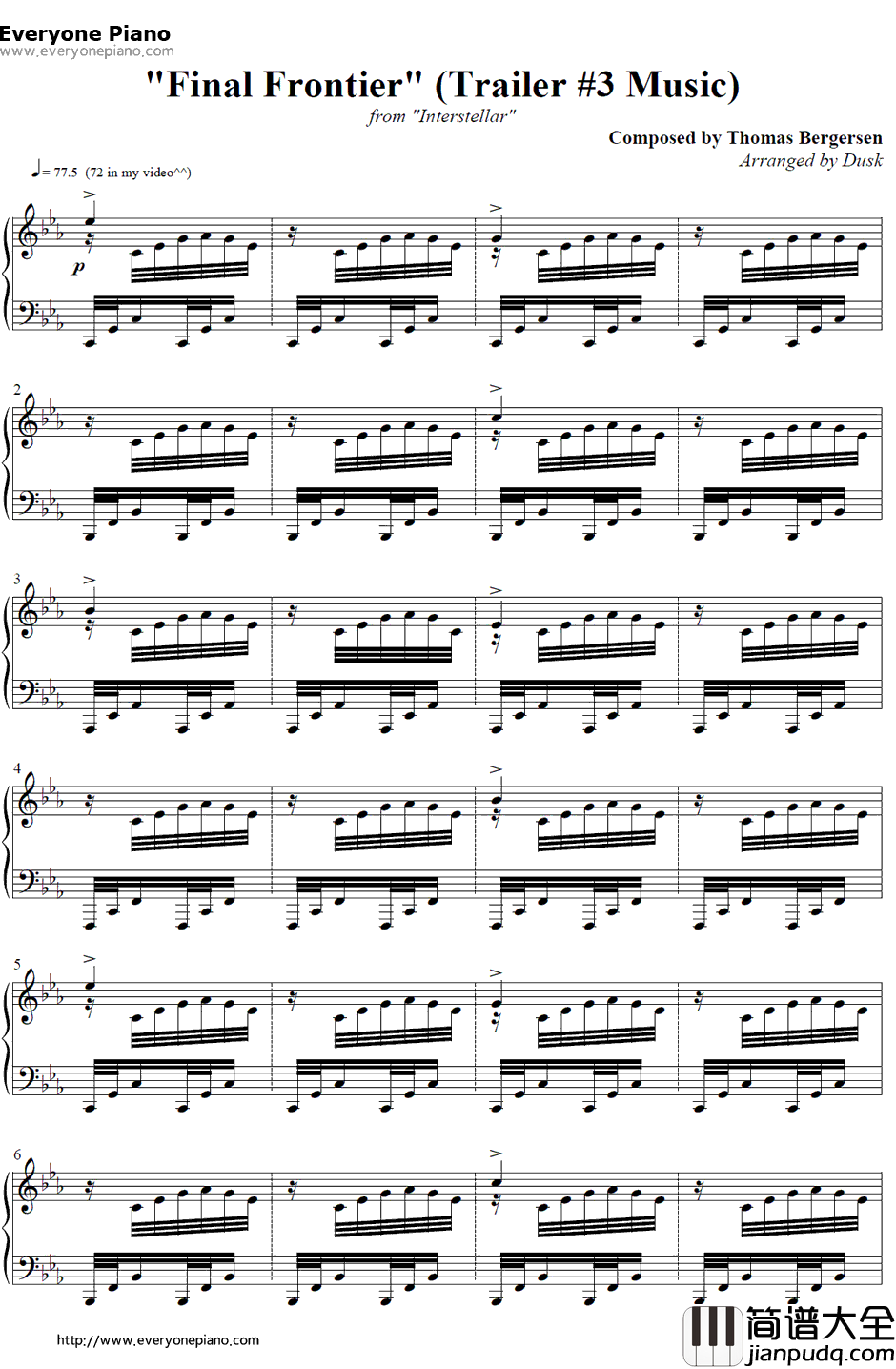 Final_Frontier钢琴谱_ThomasBergersen_星际穿越插曲