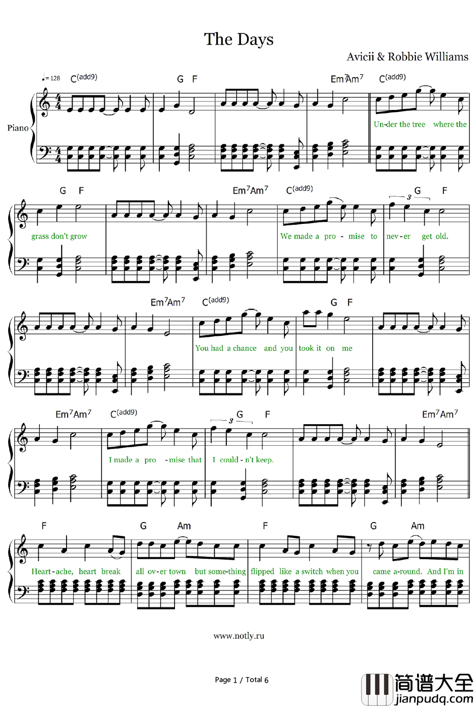 The_Days钢琴谱_Avicii