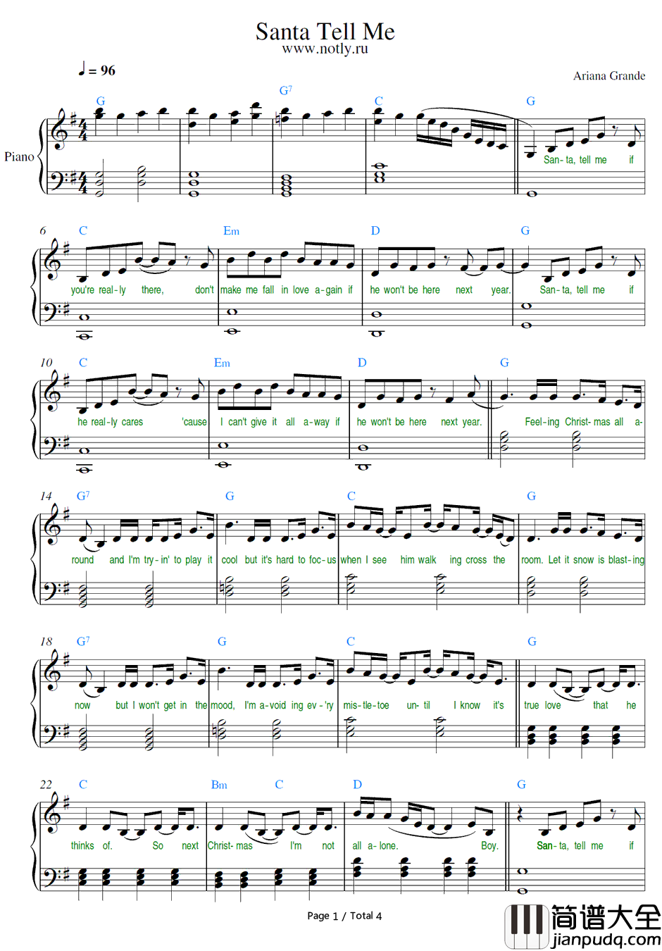 Santa_Tell_Me钢琴谱_ArianaGrande