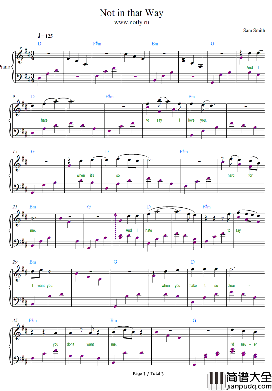 Notin_That_Way钢琴谱_SamSmith