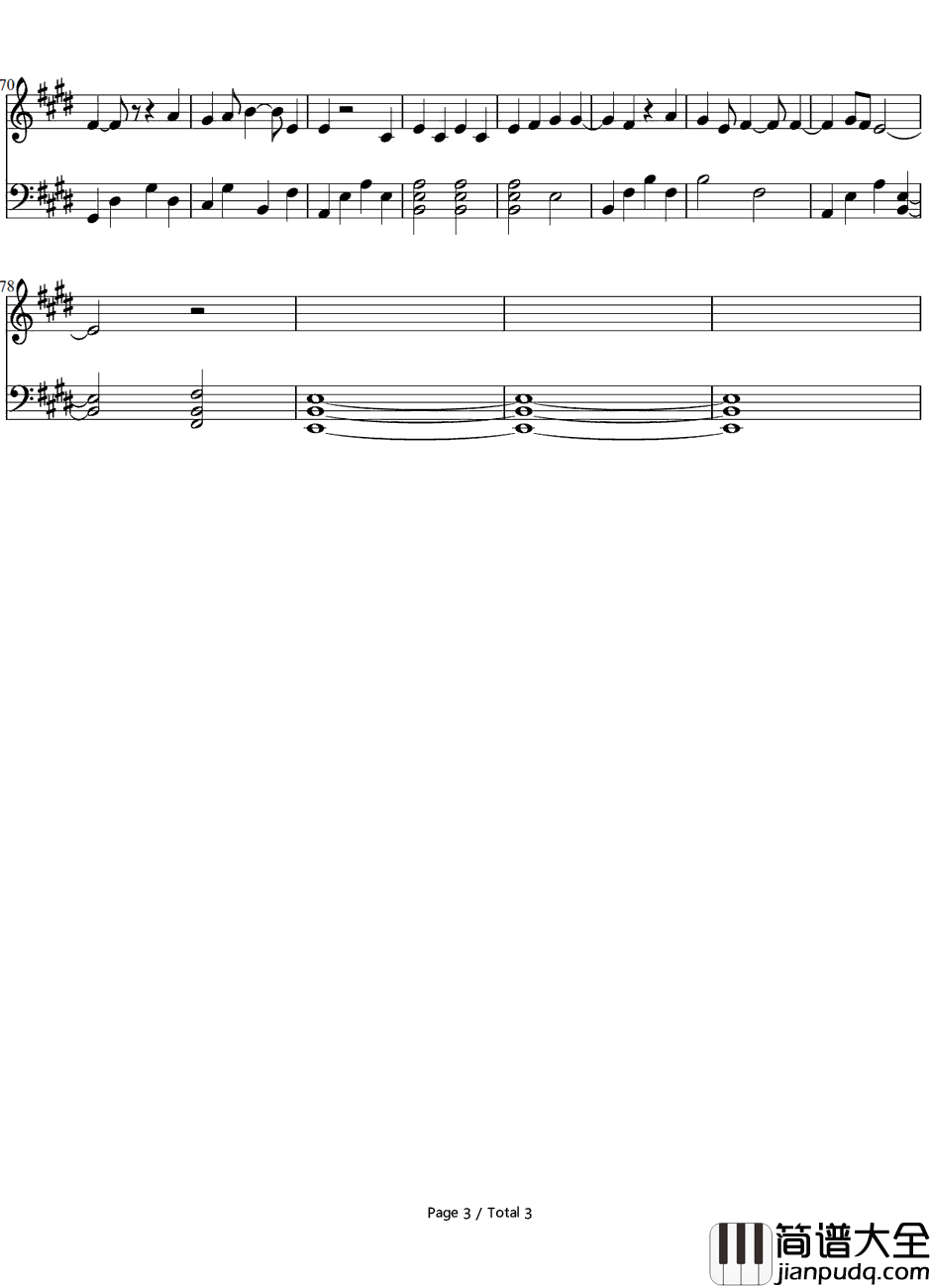 君がいるから钢琴谱_下川美娜(下川みくに)_妖精的尾巴ED4