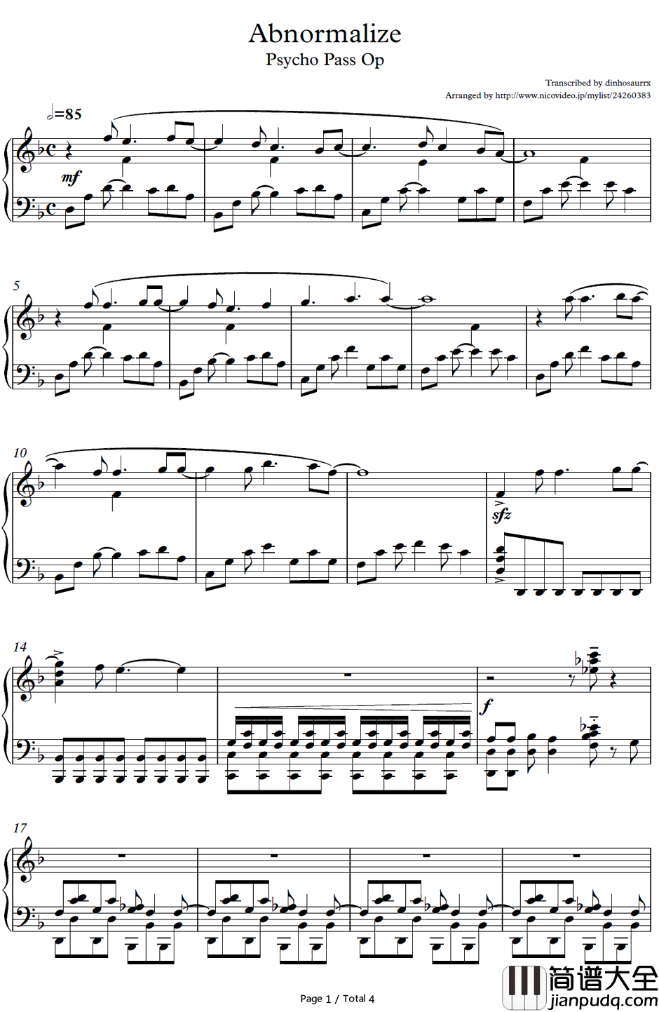 Abnormalize钢琴谱_凛冽时雨(凛として時雨)_心理测量者OP1