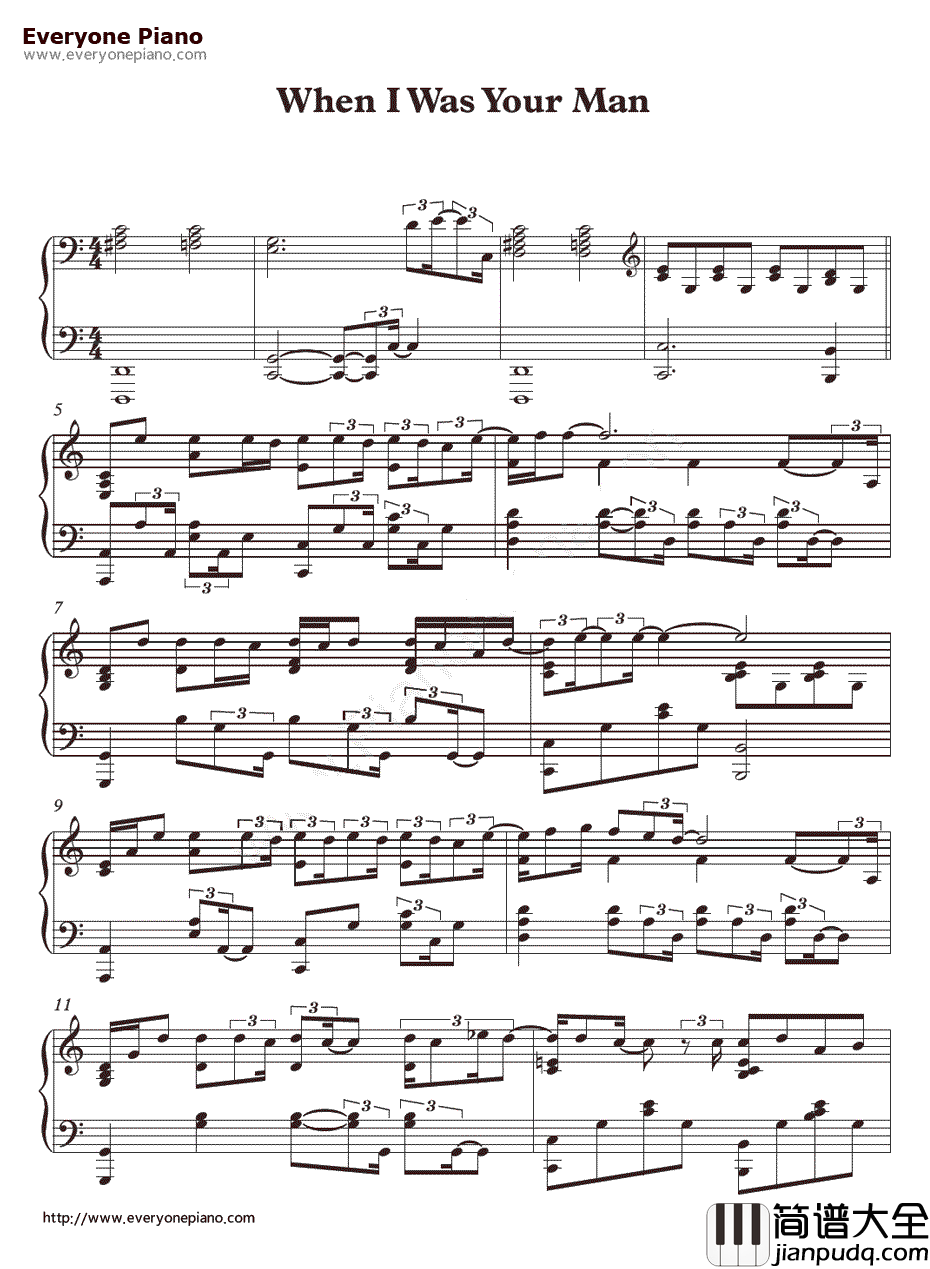 When_I_Was_Your_Man钢琴谱_Bruno_Mars