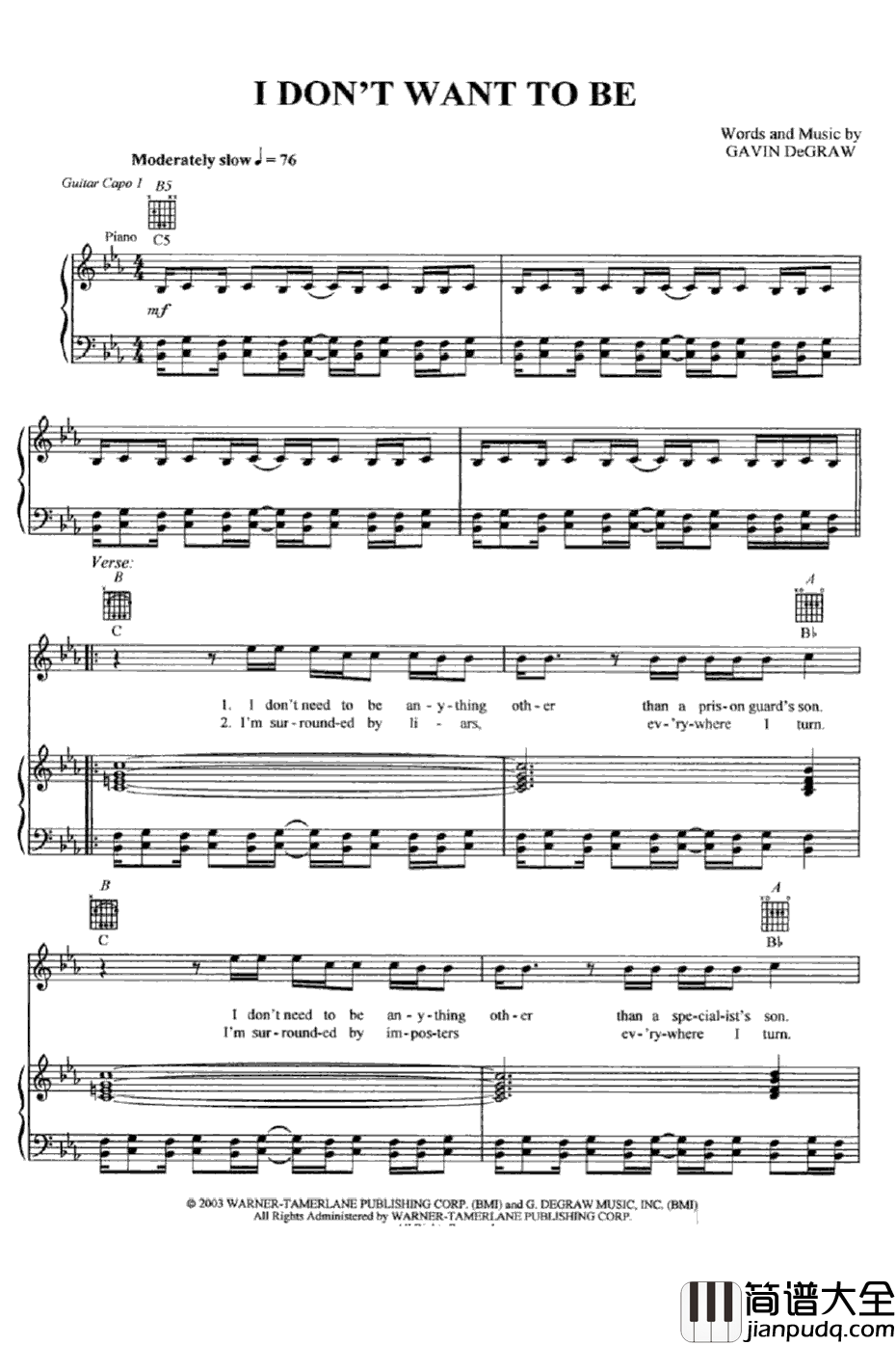 I_Don't_Wantto_Be钢琴谱_Gavin_De_Graw