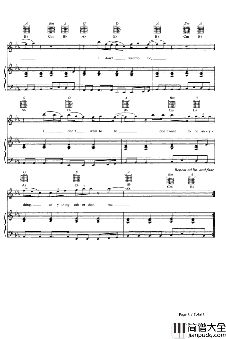 I_Don't_Wantto_Be钢琴谱_Gavin_De_Graw