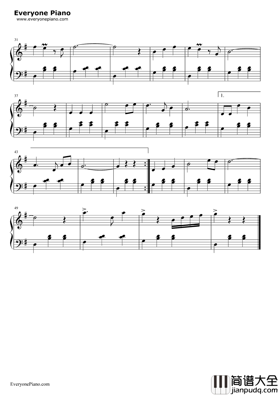 洁白的羽毛寄深情钢琴谱_施光南