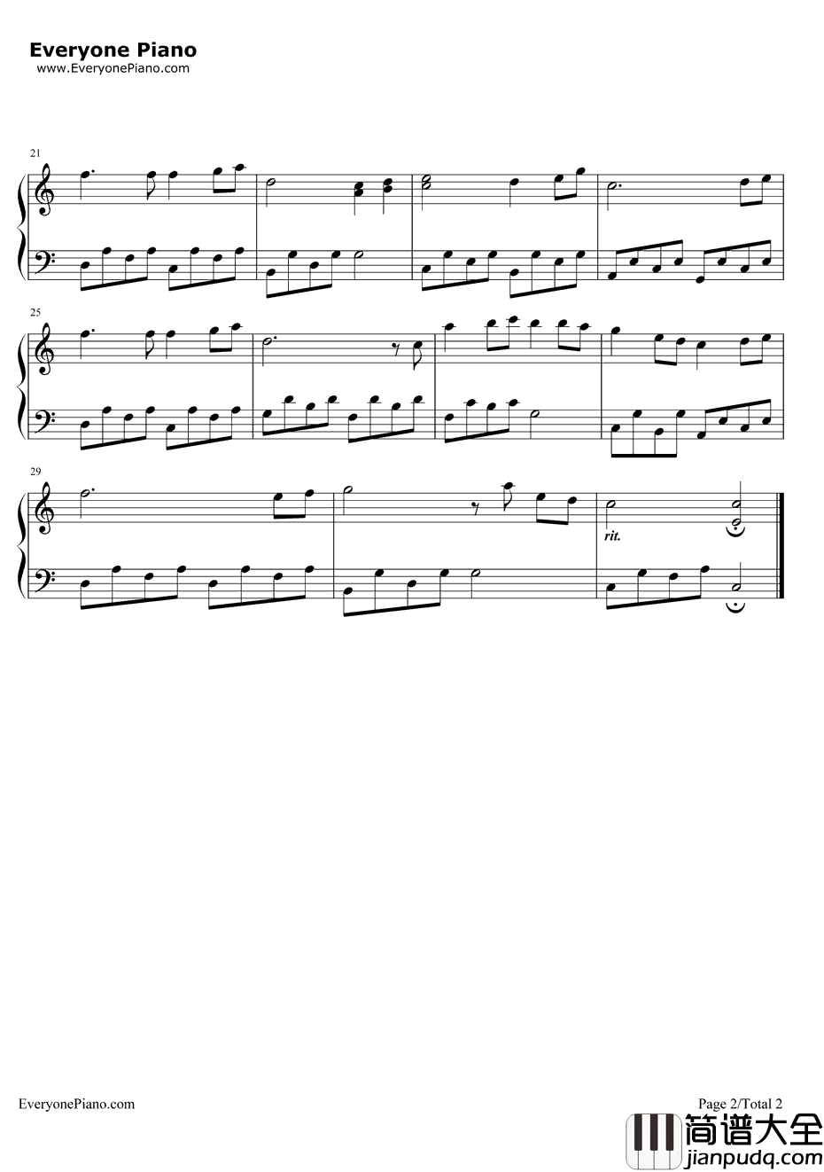 OneMomentinTime钢琴谱_WhitneyHouston_一瞬之间