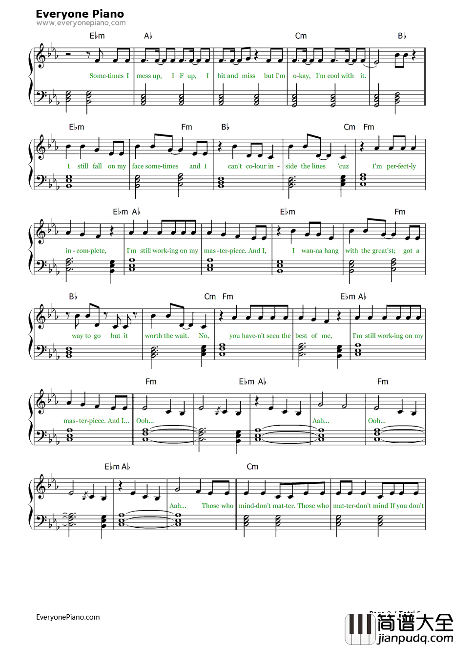 Masterpiece钢琴谱_JessieJ