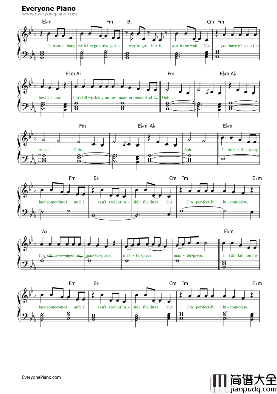 Masterpiece钢琴谱_JessieJ