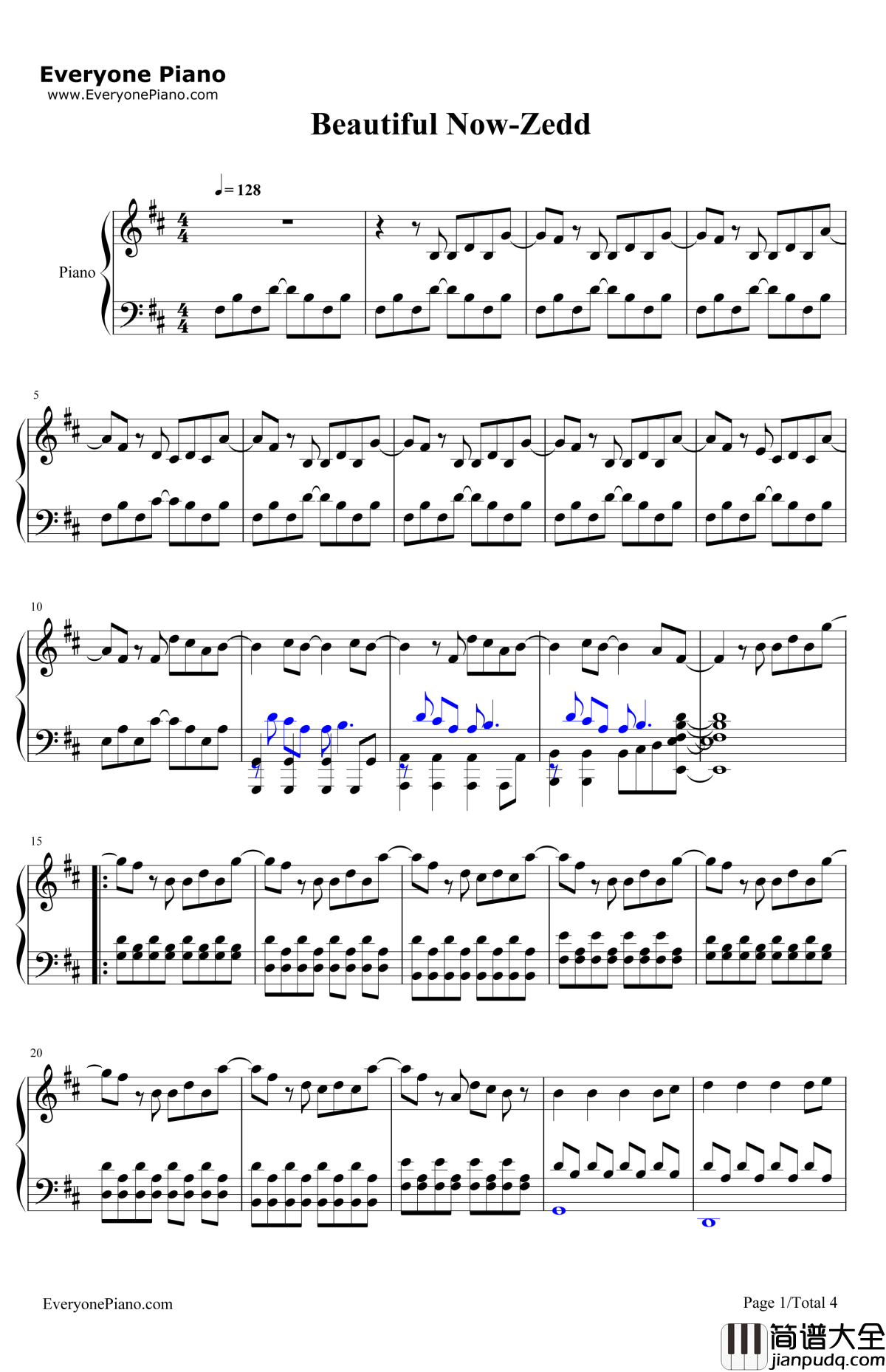 BeautifulNow钢琴谱_Zedd