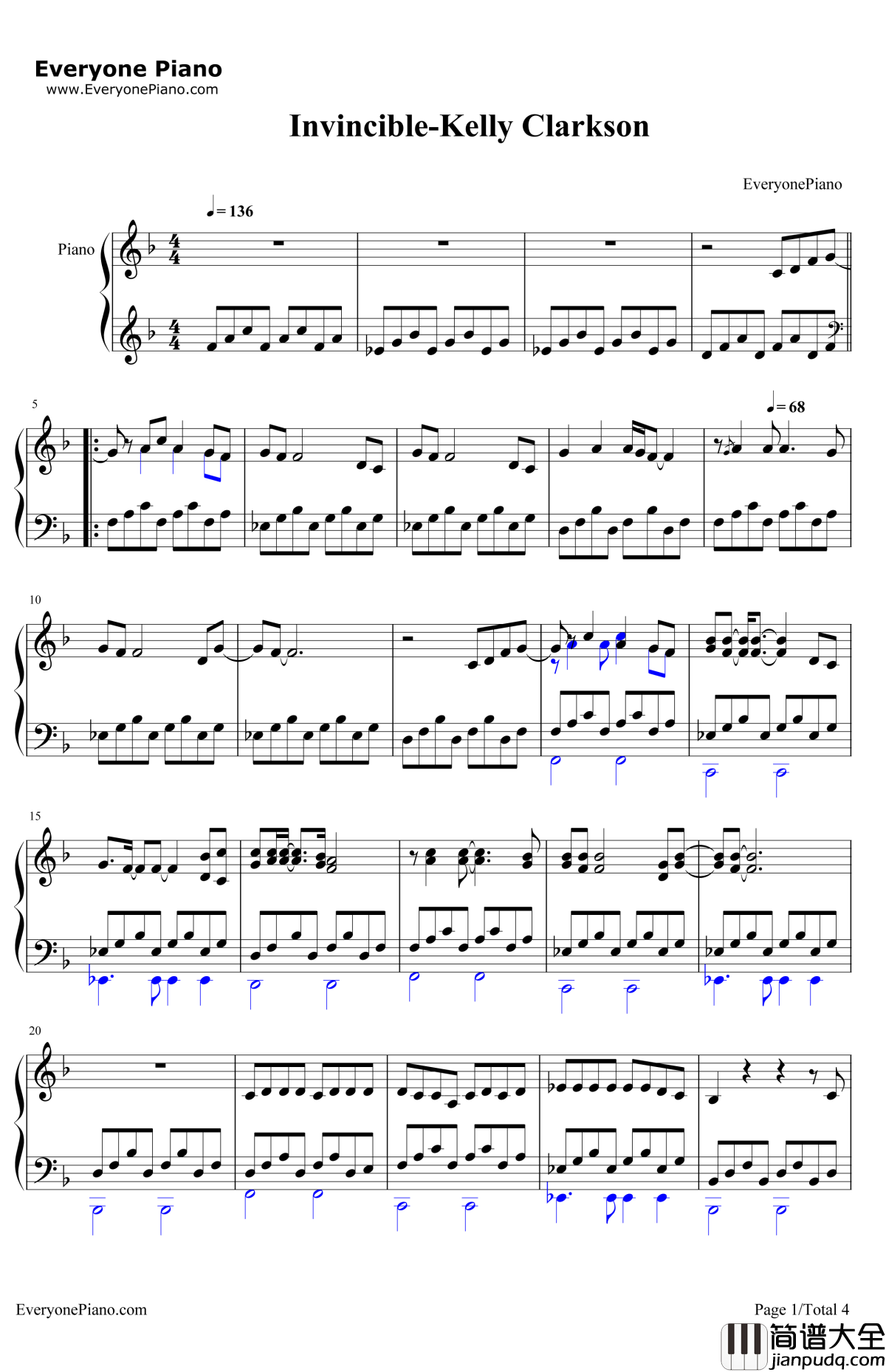 Invincible钢琴谱_KellyClarkson
