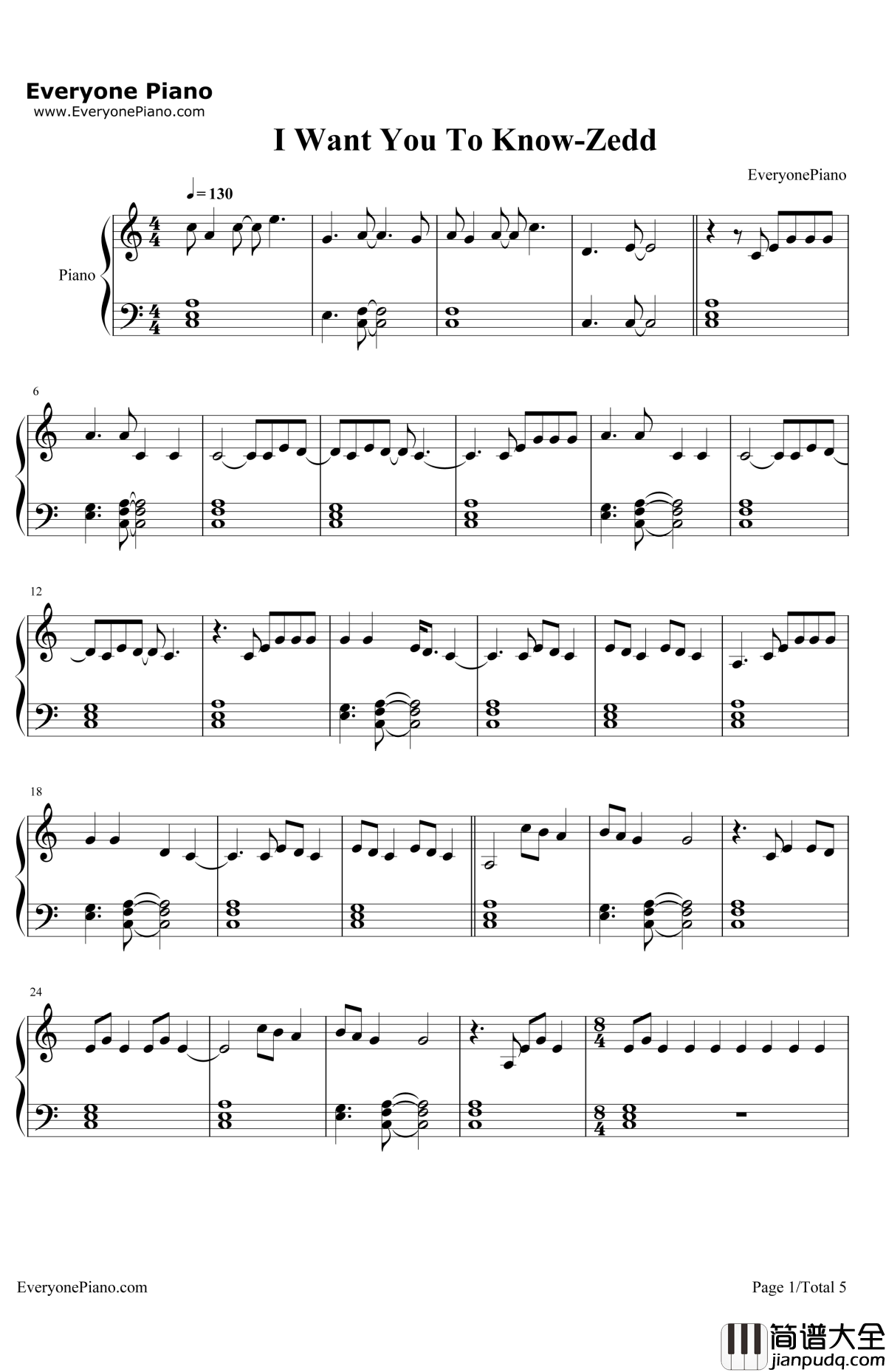 I_Want_You_to_Know钢琴谱_Zedd