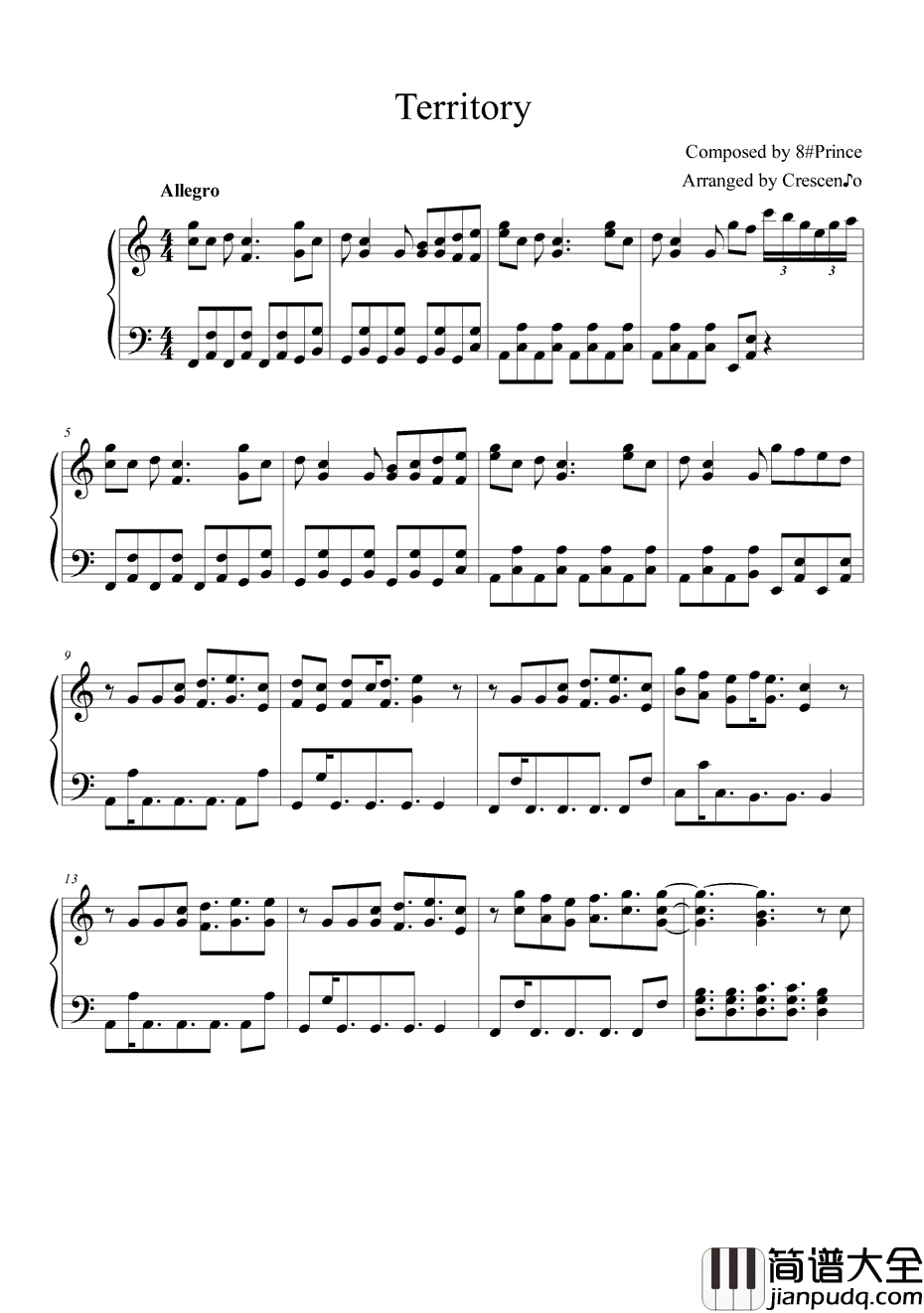 Territory钢琴谱_荒川美穂&生田善子&山根希美_百合熊风暴ED