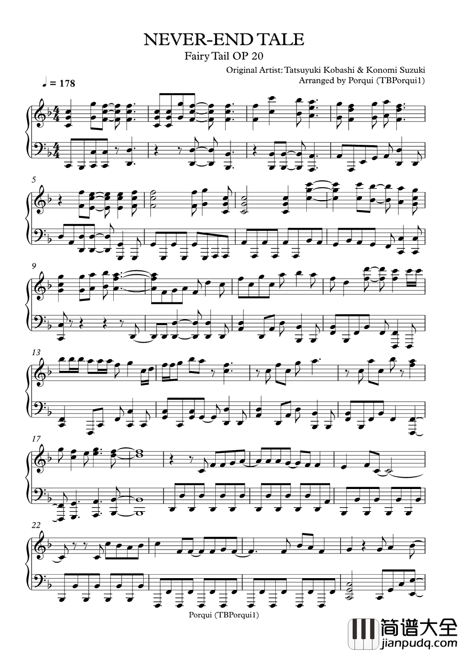 NEVER钢琴谱_小林竜之&铃木このみ_ENDTALE_妖精的尾巴OP20