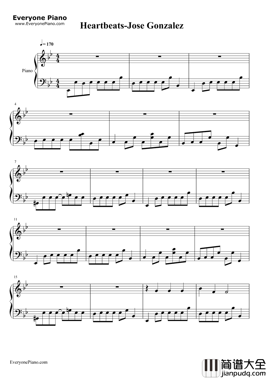 Heartbeats钢琴谱_JoseGonzalez